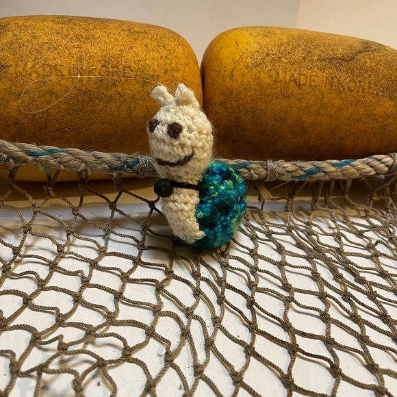 Crochet  Snail Cream & Blue  Lava Bead Essential Oil Diffuser Ornament SK - Picture 3 of 6